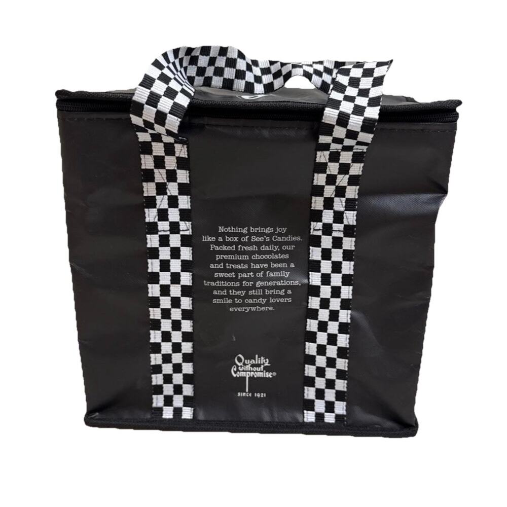 See’s Candy Black Soft Sided Reusable Cooler Zippered Tote Bag/Handle NEW - Picture 6 of 12